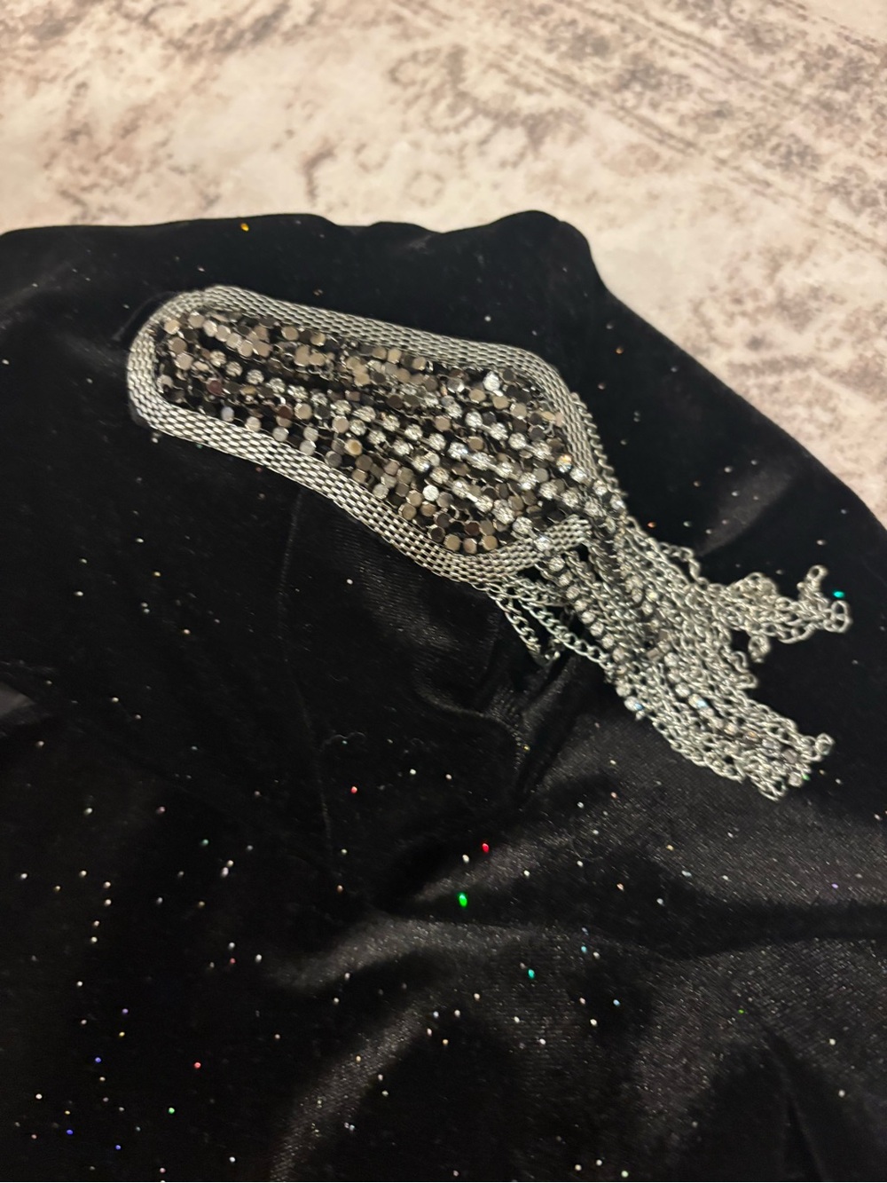 Zara Black Velvet Sparkle Bodysuit with Embellished Shoulders - Picture 5 of 5